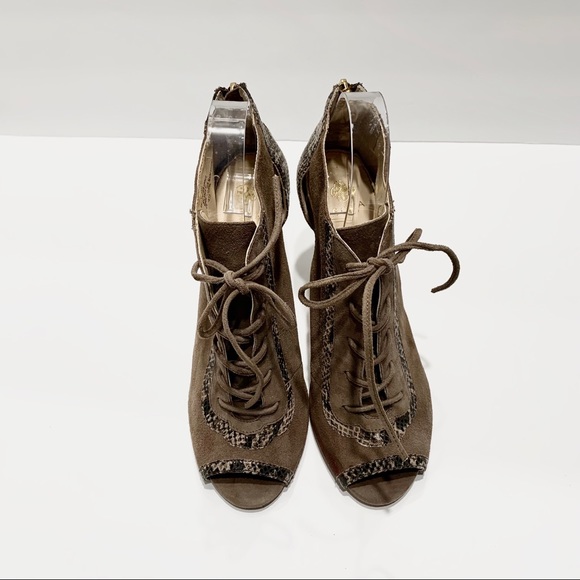 ISOLA SUEDE ZIP. BACK LACE UP OPEN TOE ANKLE HEEL SHOES - Picture 7 of 14